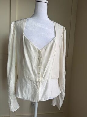 Frame Denim Cream Button-Front V-Neck Long-Sleeve Blouse
